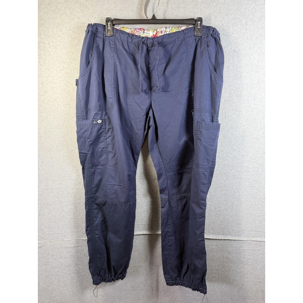 Koi Lindsey Pants Womens 3X Tall Blue Cargo Scrub Drawstring Elastic Pockets
